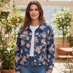 Gabby Isabella Floral Print Lightweight Denin Jean Jacket Cottagecore Small